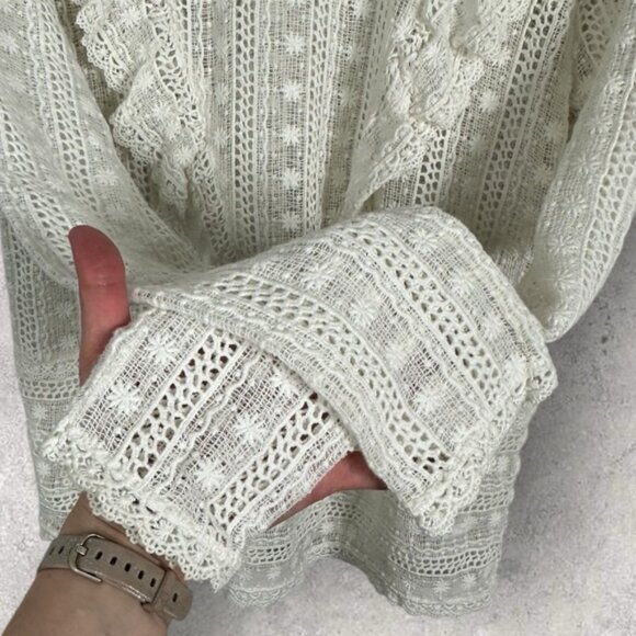 Sezane Madeleine Blouse Ecru Size 36 French US 4 Lace Embroidered Top Ruffle Dot - Picture 8 of 16